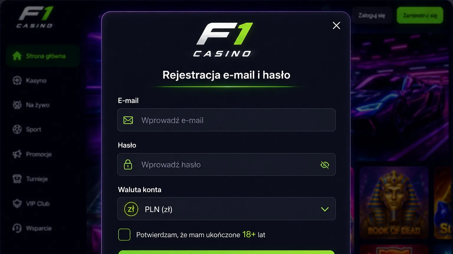 Proces rejestracji w F1 Casino PL